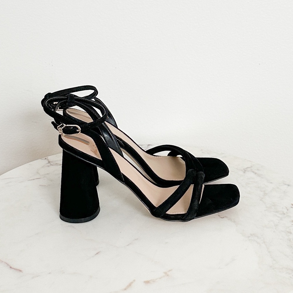 Sam Edelman Black Suede Strappy Block Heel Sandals - Picture 9 of 10